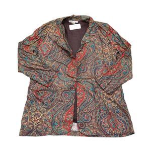 Michael Taylor Coat Womens L Red Paisley Design One Button Long Sleeve Shacket